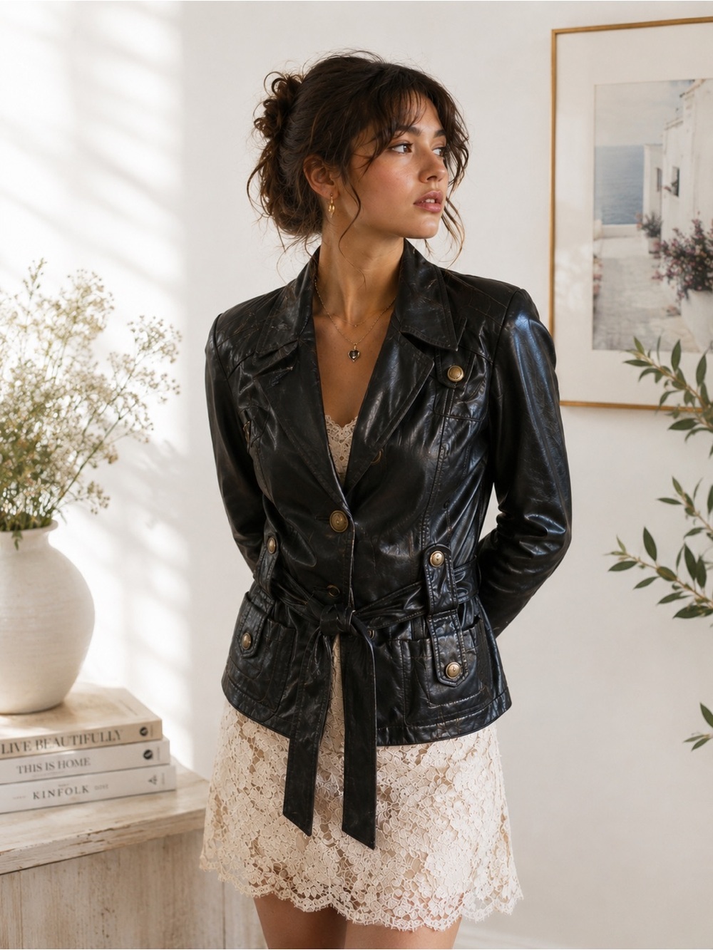 Vintage Valentino A.S.  Elegant Black Leather Jacket 100% Leather